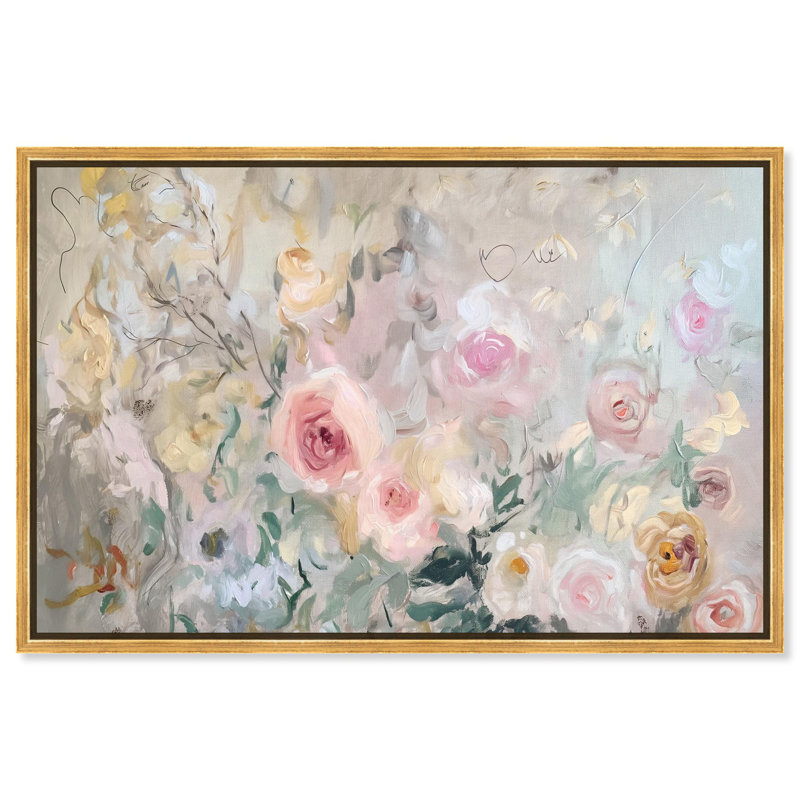 Art Remedy, art glamour sur toile, fleurs évanescentes II, H 25 po x l 37 po, Cadre flottant doré