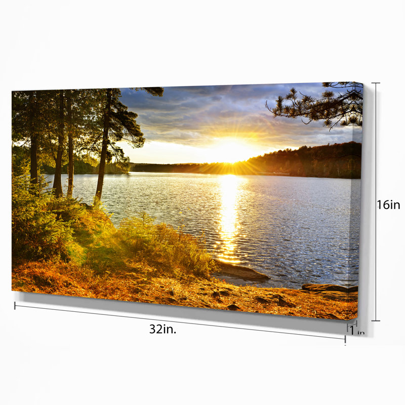 Beautiful View of Sunset over Lake - Wrapped Canvas Photographic Print, 16" H x 32" W