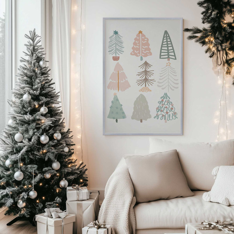 «Playful Christmas Trees II», reproduction, Cadre en zinc patiné, H 15,25 po x l 12,25 po