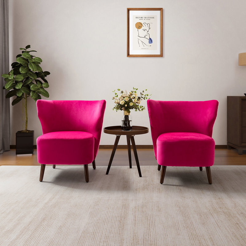 Ensemble de 2 chaises d'appoint Thoryn, Velours fuchsia / polyester