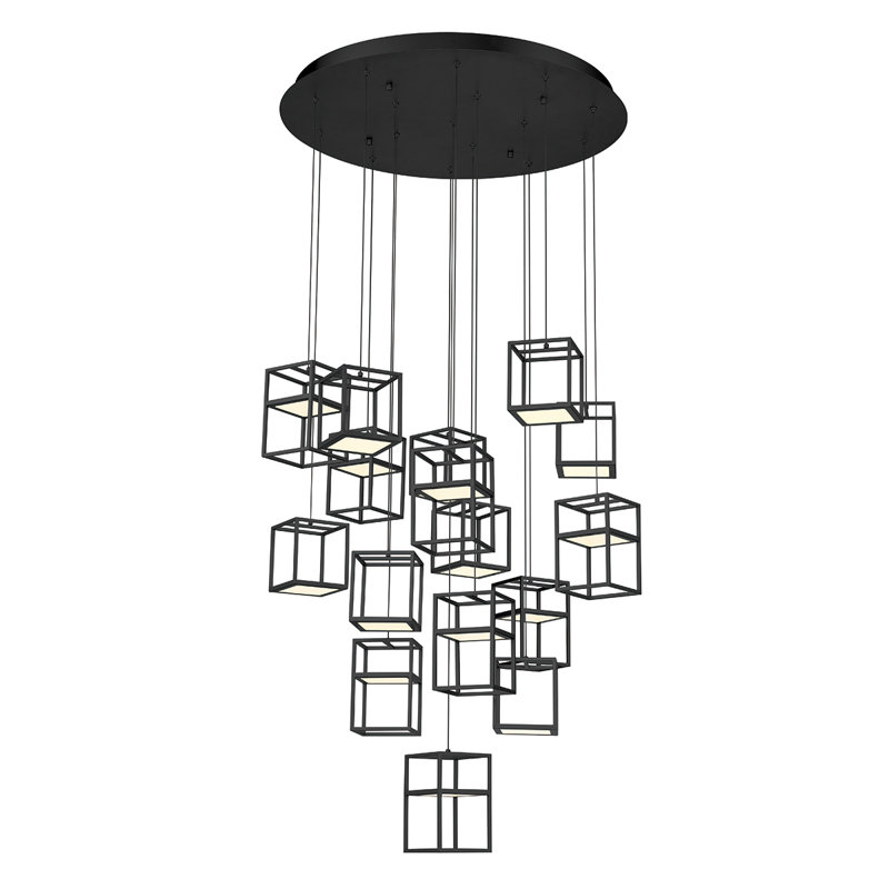 Luminaire suspendu carré en grappe à 1 lumière Ferro, Noir