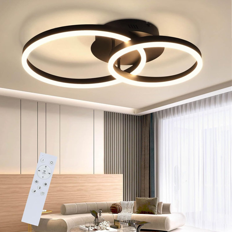 Gustel Modern Acrylic Dimmable LED Flush Mount Ceiling Light Remote Controlled Ceiling Lamp For Bedroom Living Room, Black, 2