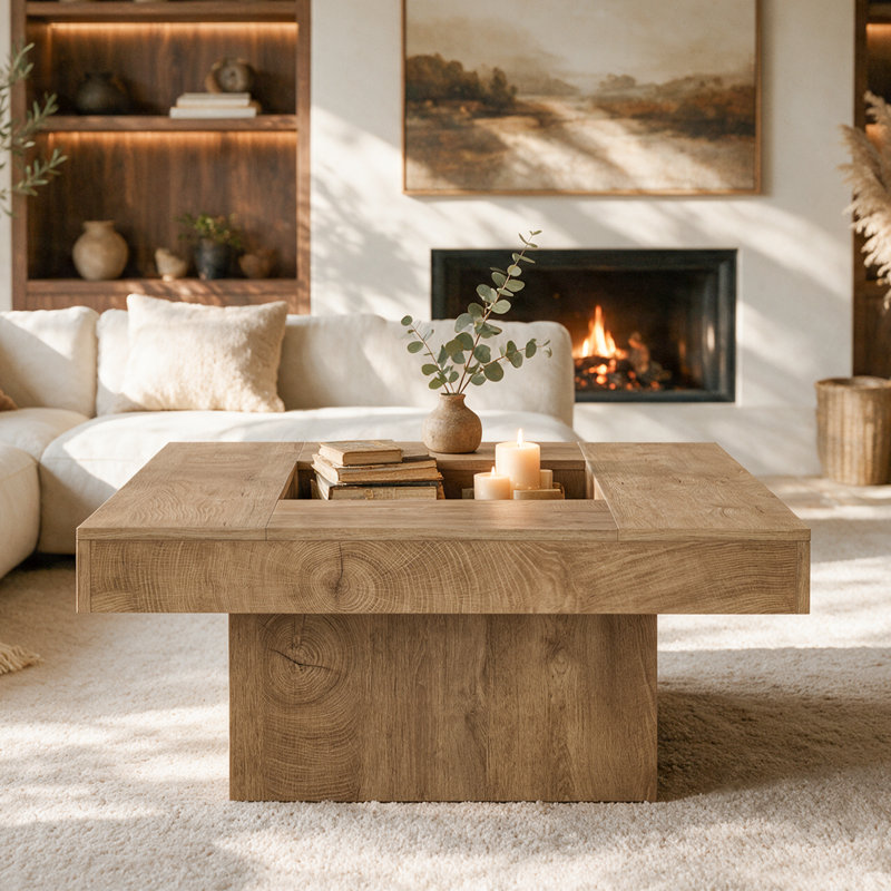 Square Coffee Table, 39.37'' Hollow Center Coffee Table