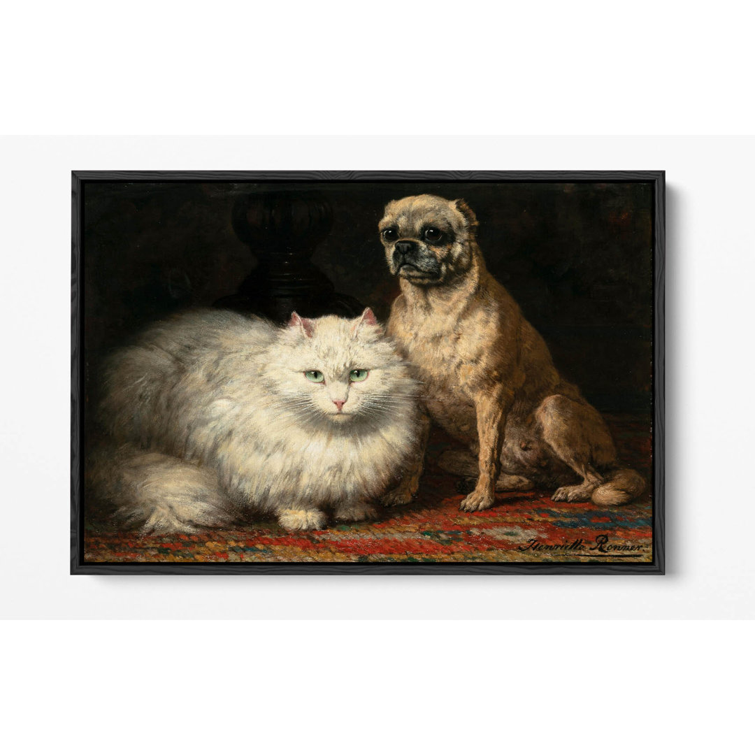 Henriette Ronner Knip Two Friends Canvas Floater Frame Print Picture Art - Black Frame