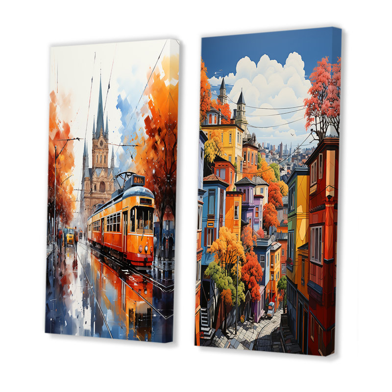 «City Milan Popart», 2 pièces sur toile, Toile tendue, H 32 po x l 32 po