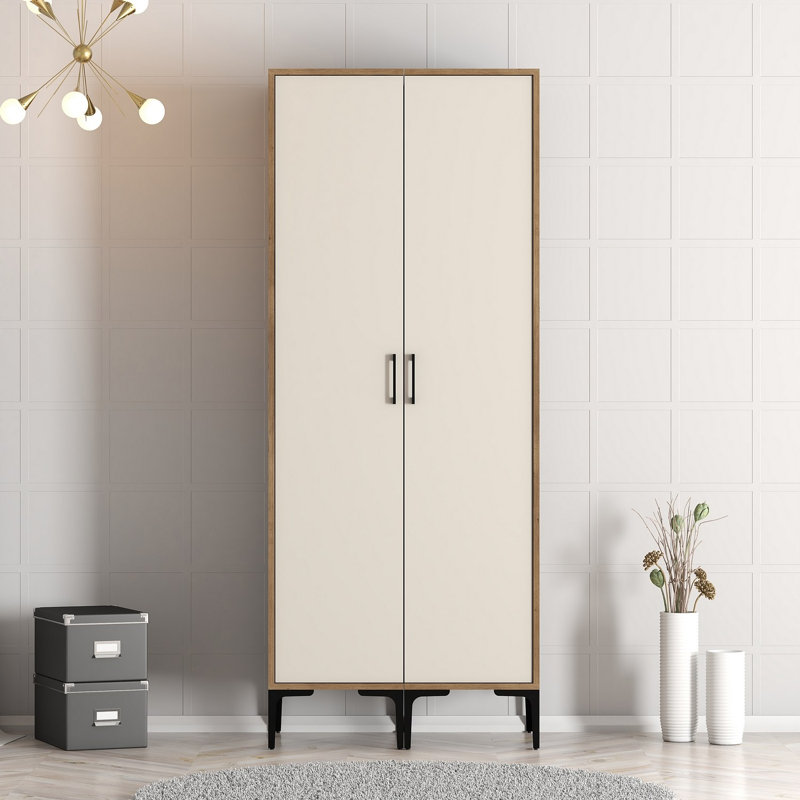 Berend 2 Door Manufactured Wood Wardrobe, Walnut/Cream