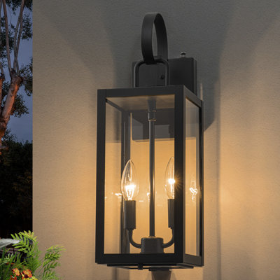 18.25 In. Black Dusk To Dawn Outdoor Wall Lantern With Tempered Glass Shade And Closed Bottom