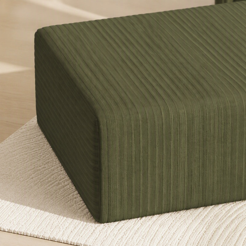 27.55'' Inch Oversized Ottoman For Couch, Corduroy Upholstered Footrest With Compressed Memory Foam, Modular Sectional Cloud Pouf, No Assembly Required, DIY Combination, Green