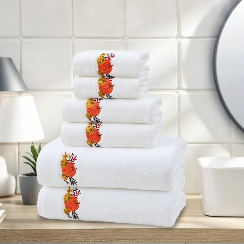 Ensemble de serviettes 6 pièces en coton doux, serviettes de bain à séchage rapide absorbantes et serviettes carrées pour la maison, blanc 27,6 x 55,1 po