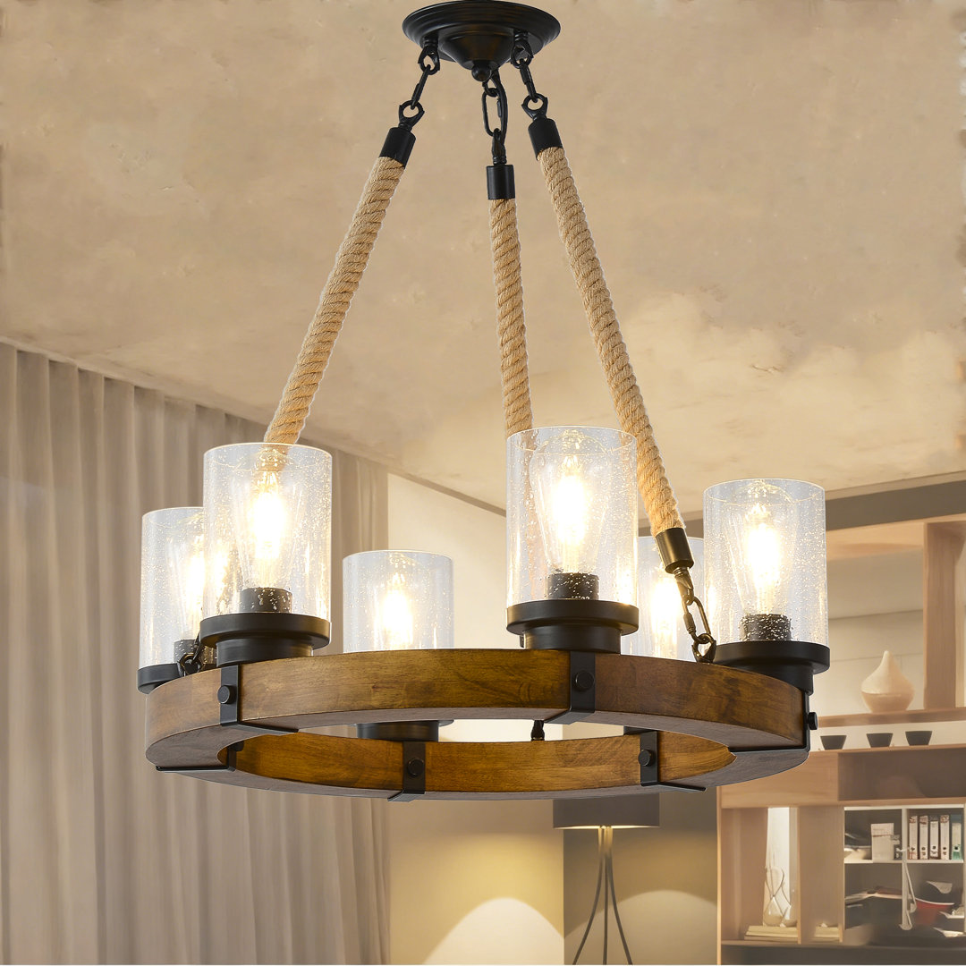 Ardijan 6 - Light Wood Wagon Wheel Chandelier Williston Forge