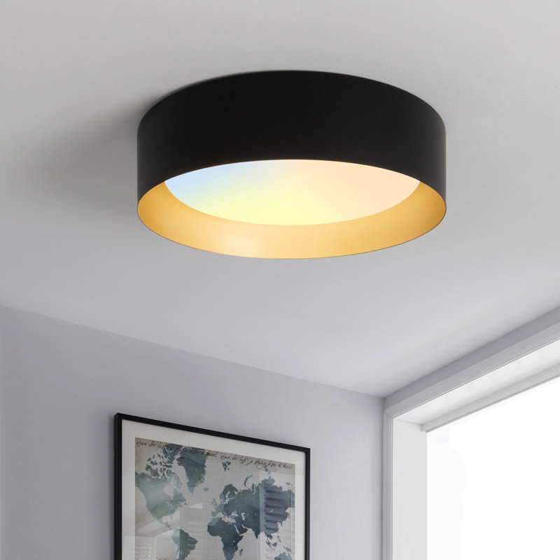 13" Modern LED Flush Mount Lighting 5 CCT Adjustable, Matte Black/Gold