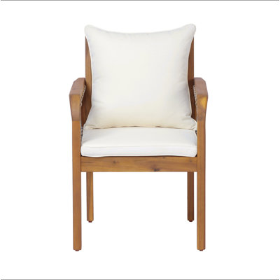 7-Piece Outdoor Acacia Wood Dining Set with Rope-Woven Armchairs, Weather-Resistant Patio Table & Chairs with Cushions,Teak finish+Oatmeal rope