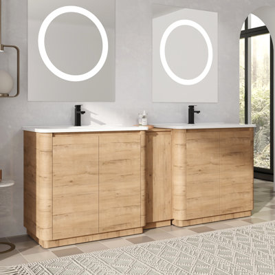 Meuble-lavabo double autoportant 84 po avec comptoir en céramique 84 po