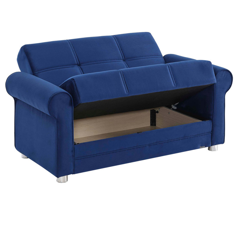 Causeuse convertible rembourrée avec rangement, Bleu