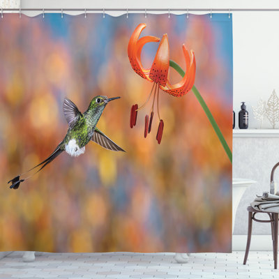 Dakota Fields Bird Shower Curtain Racket Tail Lily Nectar Orange Green -  635B9A8E39344870BB47B145A66EA837