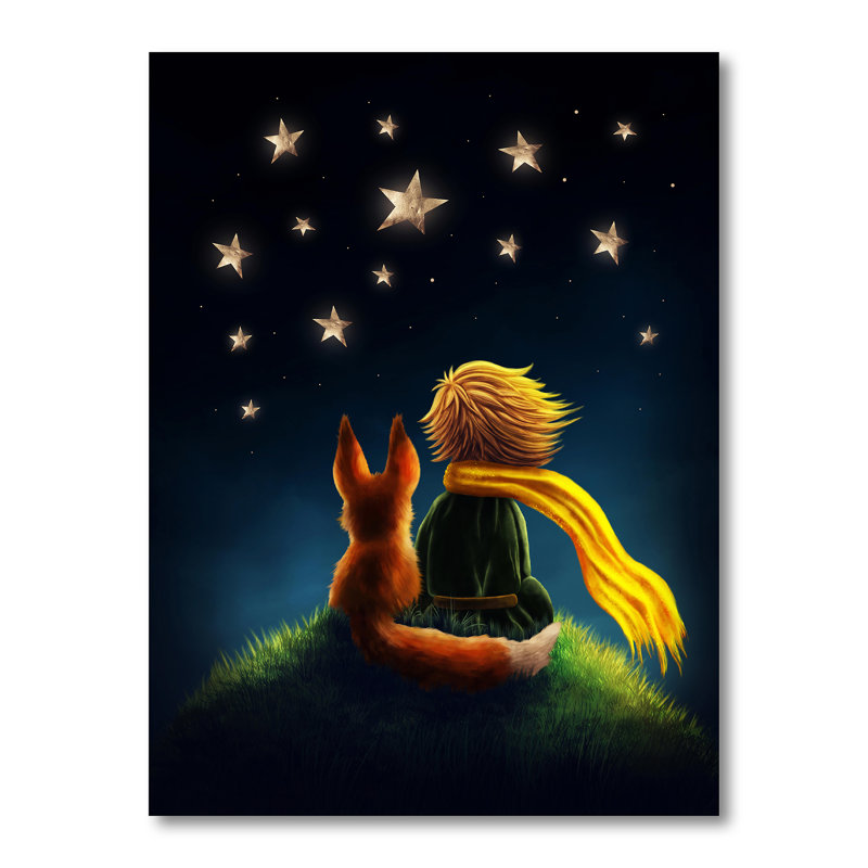 Petit garçon avec renard, Le Petit Prince, impression sur toile, H 32 po x l 24 po, Toile tendue