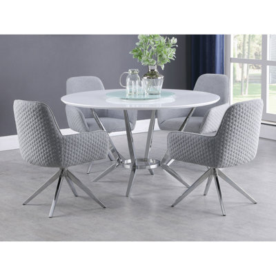 Anchor White High Gloss 5-Piece Round Dining Table Set