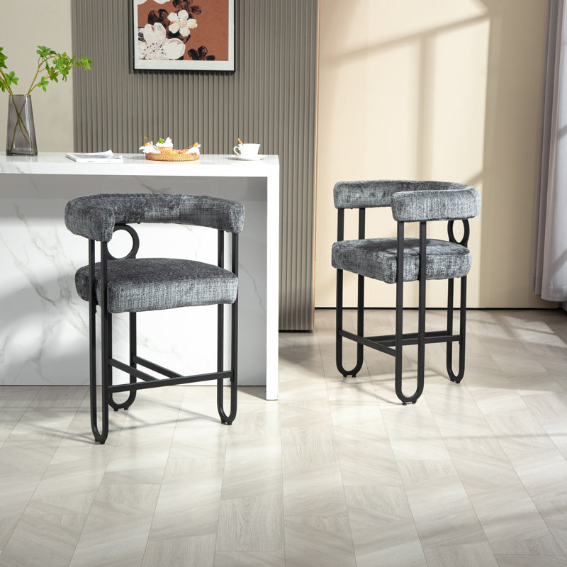 Chaise d'appoint, ensemble de 2 tabourets de bar, chaise d'appoint avec dossier, chaise rembourrée, Gris