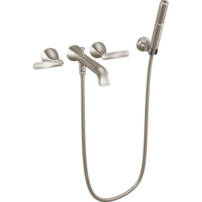 Two Handle Wall Mount Tub Filler Trim with Hand Shower
