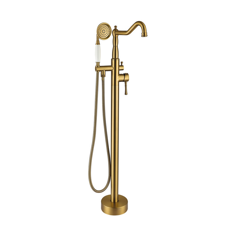 Freestanding Tub Filler with Diverter, Brushed Brass