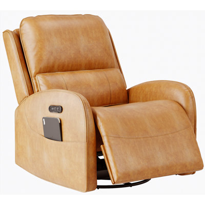Power Leather Recliner Chair with Headrest, Lumbar & USB Ports, Brown