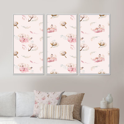 Bohème rose rétro roses - ensemble d'art mural sur toile traditionnel encadré de 3