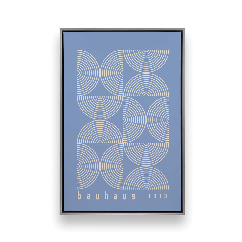 Affiche de composition Bauhaus, Bleu, Cadre flottant en chrome poli, H 30,75 po x l 20,75 po