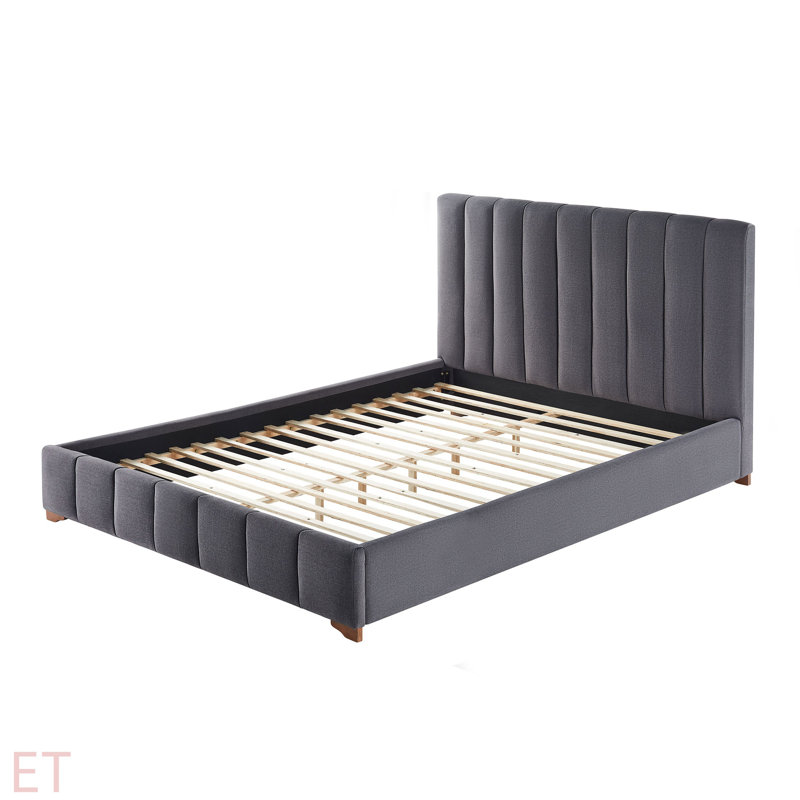  Structure de lit de conception moderne avec base de lit tapissier et tête de lit en tissu, Double, Gris foncé