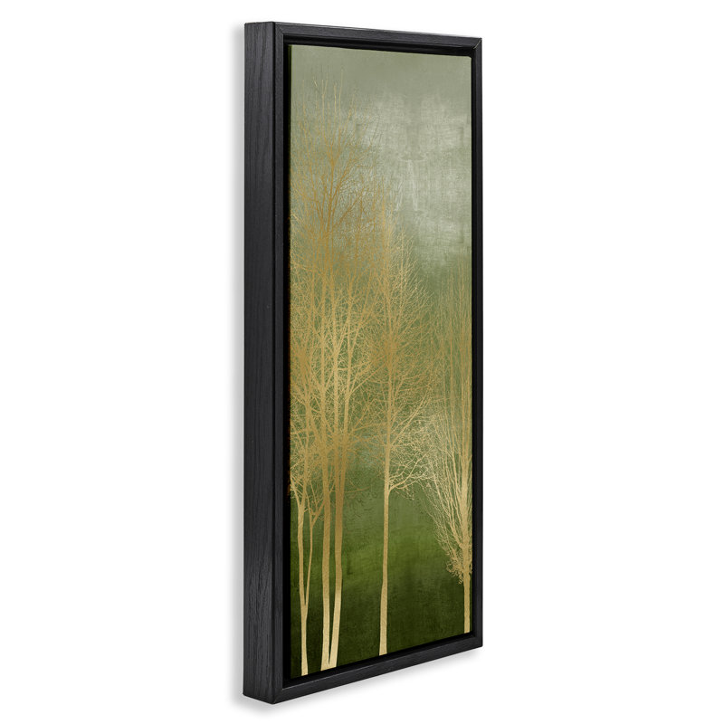 Minimal Gold Branches Floating Frame, design by Kate Bennett, 31" H x  15" W, Jet Black Floater Frame
