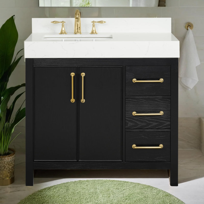 Lavanti Valvet 36 Inch Bathroom Vanity with Sink – 100% Premium Solid Wood, Stylish Firwood Black Vanity Bathroom with Storage Cabinet – Modern Bathroom Vanities with Single Vanity Sink & 4" Quartz Countertop