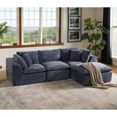 L-Shape 4-Seat Sectional Sofa With Ottoman, 110" Wide, No-Assembly Cloud-Style Design, White by Latitude Run