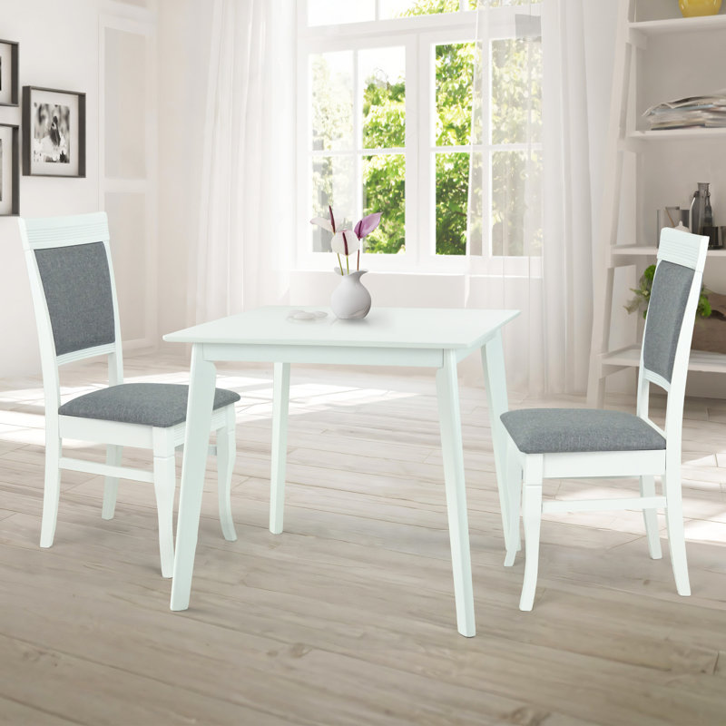 Ensemble de salle à manger 3 pièces Winston Porter, 2 chaises en bois de style classique avec table carrée Ronda, Blanc