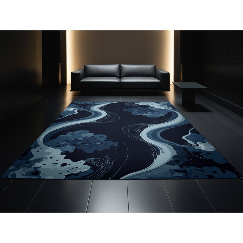 Tapis bleu éclectique lavable à la machine Pittman Baba Yaga, 5 x 8