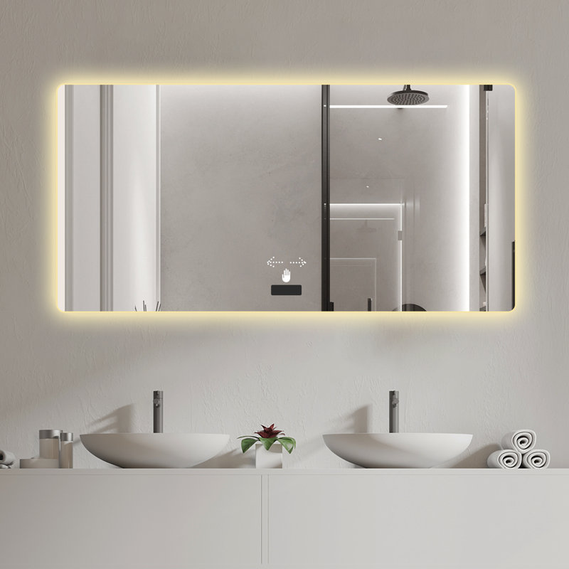 Miroir de salle de bain 48 po x 32 po à DEL rétroéclairé sans cadre avec éclairage, gradation tricolore, antibuée, imperméable, capteur intelligent | Idée de cadeau