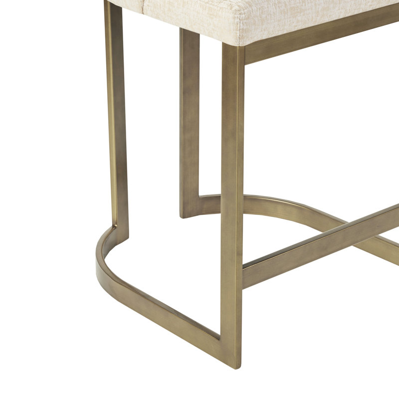 Tabouret de comptoir rembourré de 26 po de hauteur avec base en métal - Élément décoratif de cuisine moderne, accoudoirs courbés et dossier arrondi, rembourrage en mousse à haute densité, finition or antique, patins réglables