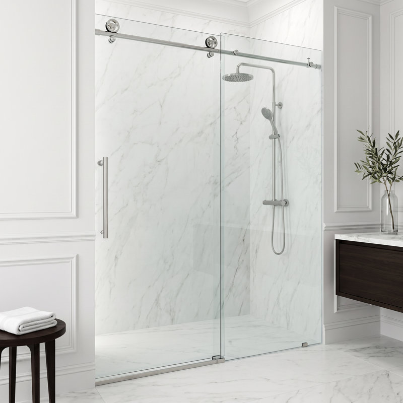 Porte de douche coulissante sans cadre avec verre transparent 3/8 po l 48-52 po x H 76 po Cass, Acier