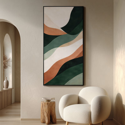 Art mural abstrait contemporain en terre cuite verte pour salon ou chambre à coucher - "Assemblage requis du cadre (cadre non fini)"