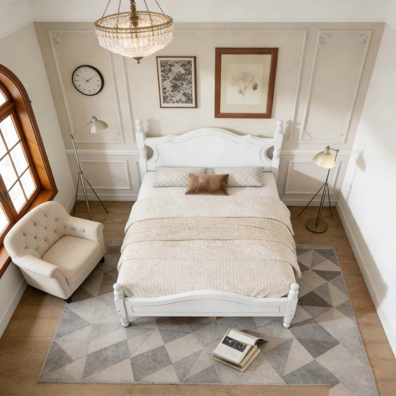 Grand lit plateforme en bois, Blanc, Grand lit