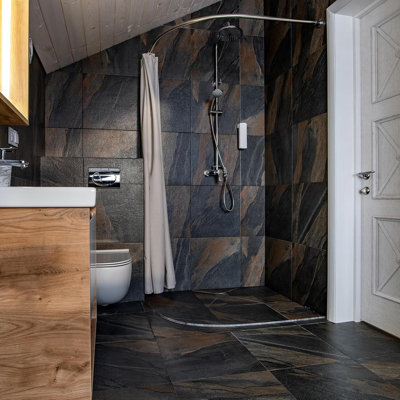 Tringle de rideau de douche en L en forme de L pour salle de bain, longueur réglable sans perceuse
