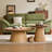Round Coffee Table Set, Modern Oak & Walnut Dual-Wood Inlay with Gear Edge, Stylish Living Room Center Table