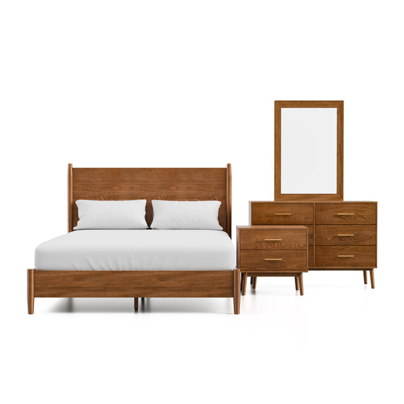 Ensemble de chambre à coucher Nevio, Très grand, Ensemble de 4 pièces : lit, table de chevet, comm