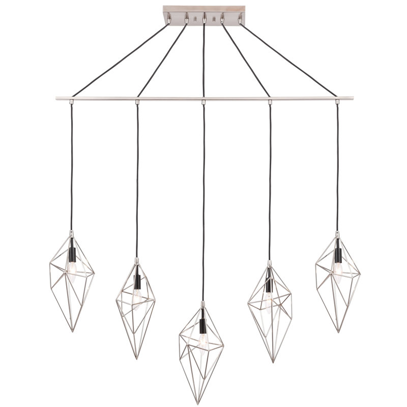 Luminaire suspendu géométrique 5 lumières grappe Luverne, Noir/chrome