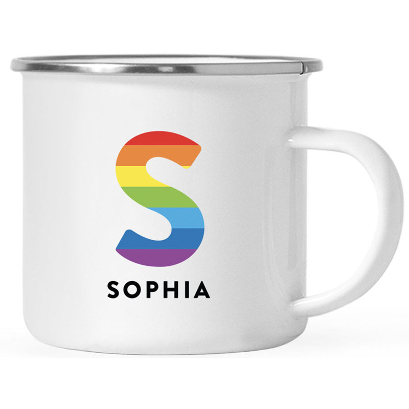 Tasse à café avec monogramme personnalisé avec lettres A-Z et nom personnalisé arc-en-ciel, Oui