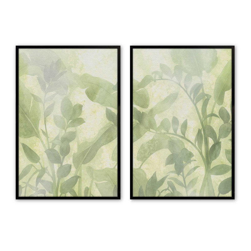 Ensemble de 2 impressions Chill Leaf Duo, Impression encadrée, 12 po x 8 po, Noir satiné