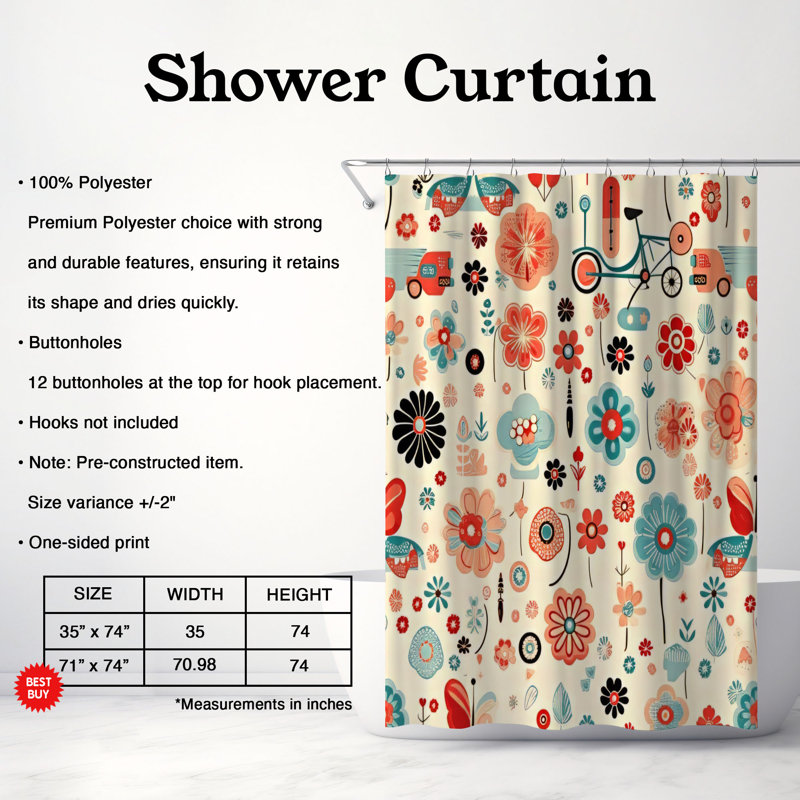 Rideau de douche Retro Petal - Premium, H 74 po x l 71 po