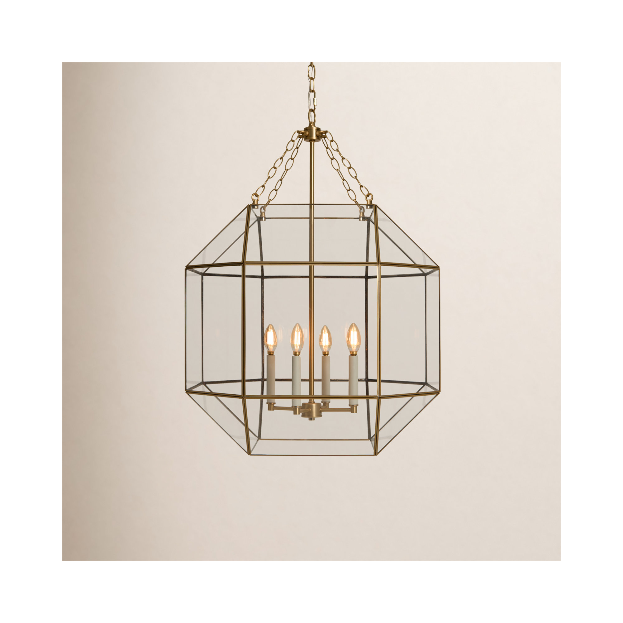 Reid 4 Light Glass Dimmable Pendant, 60W, No, Satin Brass