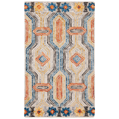 Rubalcava Geometric Wool Grey/Blue Area Rug