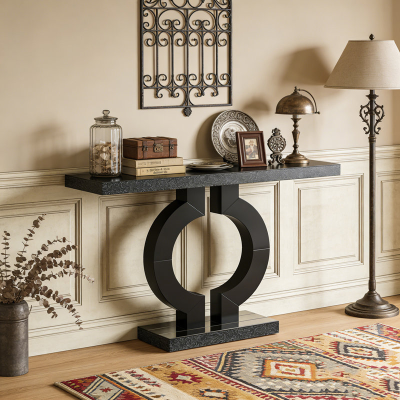 Console à miroir avec base en forme de O et miroir moderne, Noir