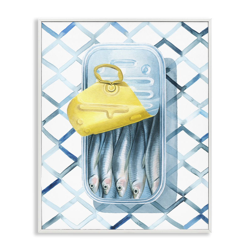 Art géométrique de sardines par Grace Popp, Giclée encadrée blanc bord de mer, H 30 po x l 24 po