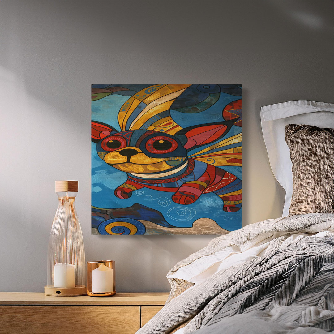 Vibrant Folk Art Dog Canvas Print